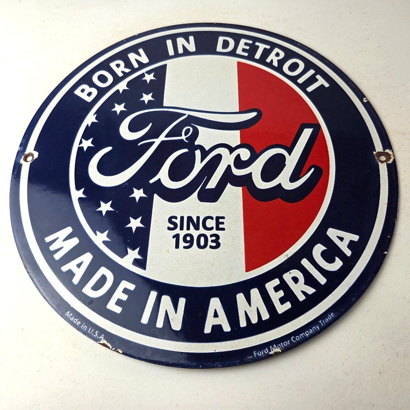Vintage Ford Motors Sign - Detroit Gas Pump American Automotive Porcelain Sign - Image 15