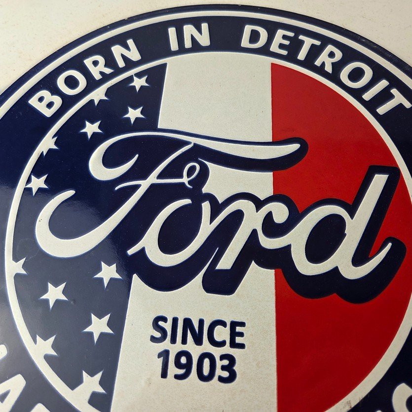 Vintage Ford Motors Sign - Detroit Gas Pump American Automotive Porcelain Sign - Image 3