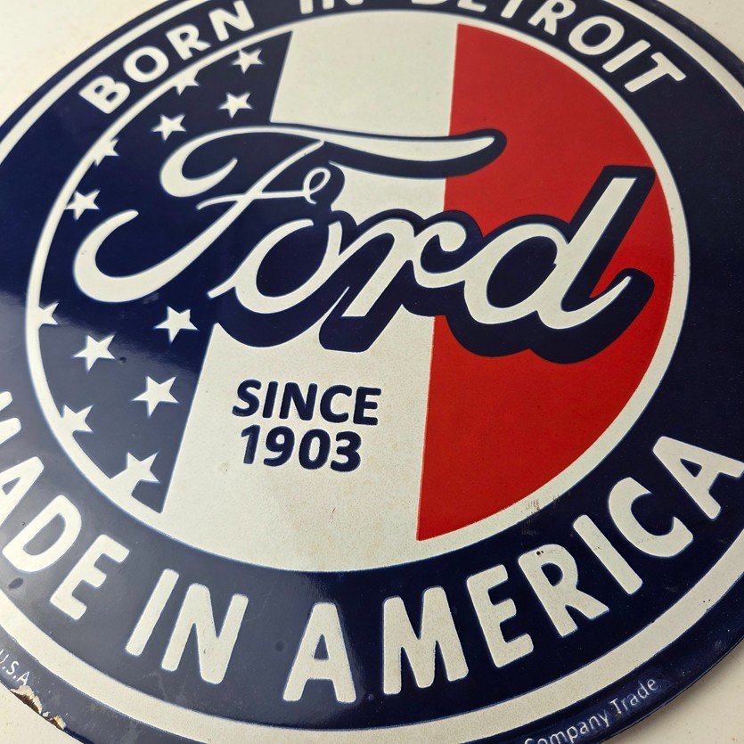 Vintage Ford Motors Sign - Detroit Gas Pump American Automotive Porcelain Sign - Image 4