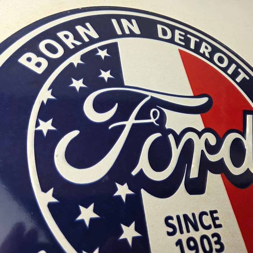 Vintage Ford Motors Sign - Detroit Gas Pump American Automotive Porcelain Sign - Image 5