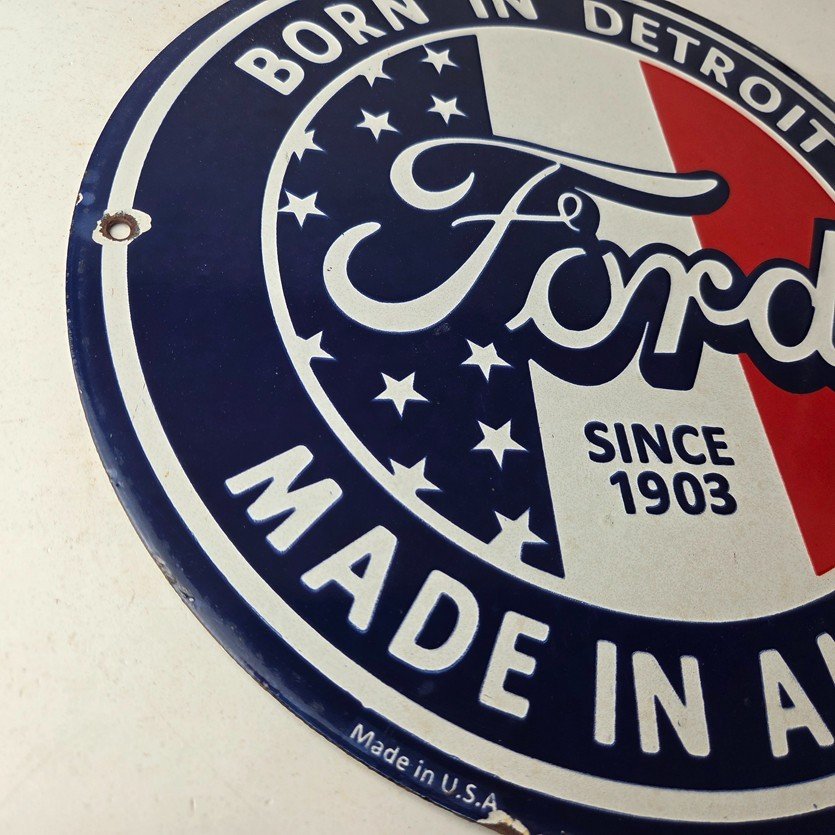 Vintage Ford Motors Sign - Detroit Gas Pump American Automotive Porcelain Sign - Image 6