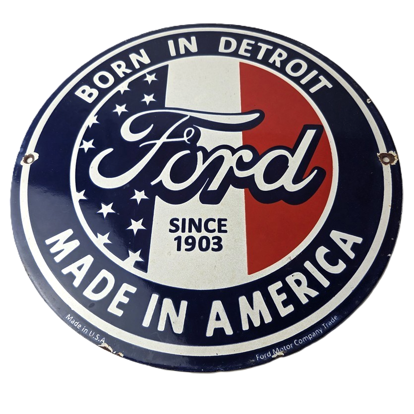 Vintage Ford Motors Sign - Detroit Gas Pump American Automotive Porcelain Sign