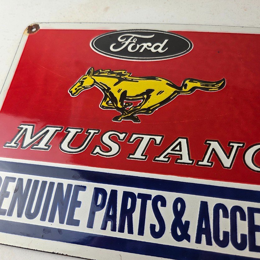 Vintage Ford Mustang Porcelain Sign - Gas Pump Porcelain Automobilia Parts Sign - Image 3