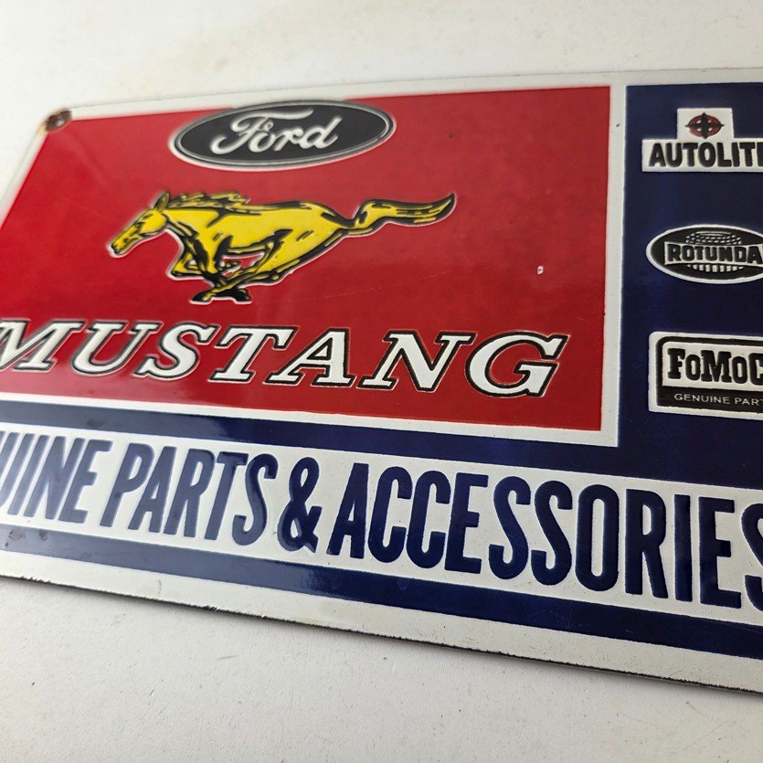 Vintage Ford Mustang Porcelain Sign - Gas Pump Porcelain Automobilia Parts Sign - Image 4