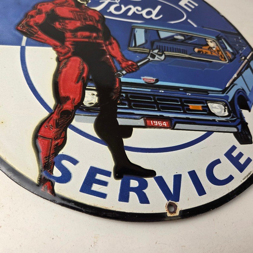 Vintage Ford Sign - Marvel Comic Dare Devil Auto Truck Porcelain Gas Pump Sign - Image 11