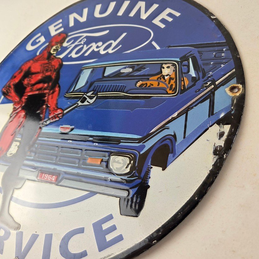 Vintage Ford Sign - Marvel Comic Dare Devil Auto Truck Porcelain Gas Pump Sign - Image 13