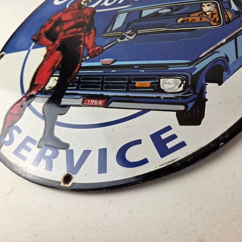 Vintage Ford Sign - Marvel Comic Dare Devil Auto Truck Porcelain Gas Pump Sign - Image 14