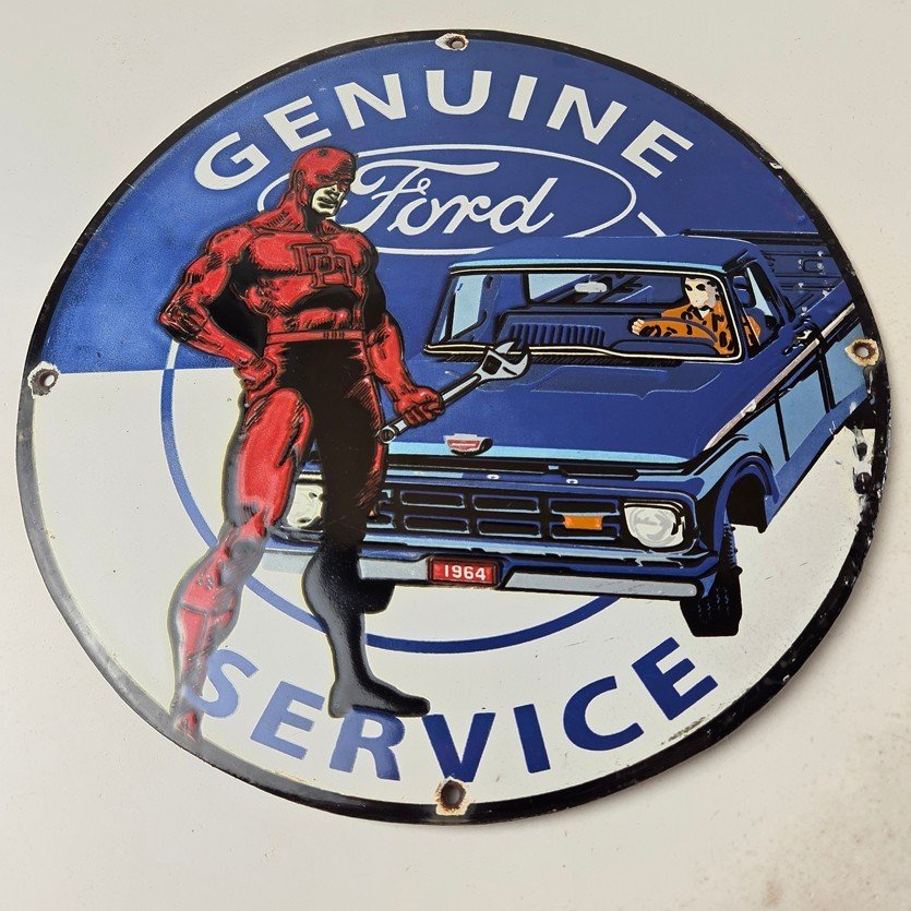 Vintage Ford Sign - Marvel Comic Dare Devil Auto Truck Porcelain Gas Pump Sign - Image 15