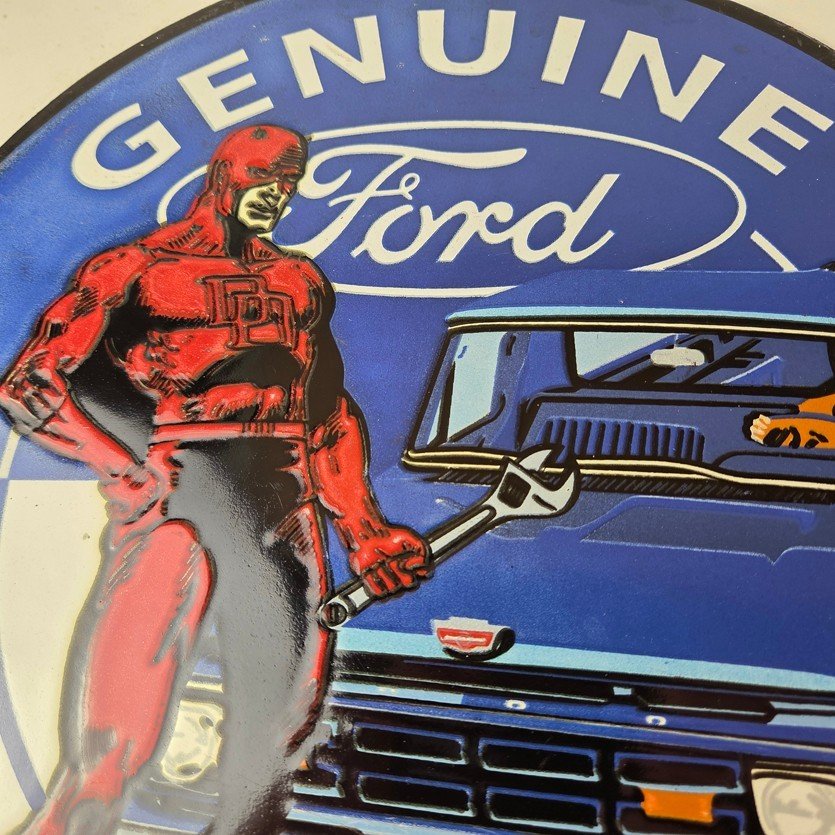 Vintage Ford Sign - Marvel Comic Dare Devil Auto Truck Porcelain Gas Pump Sign - Image 3