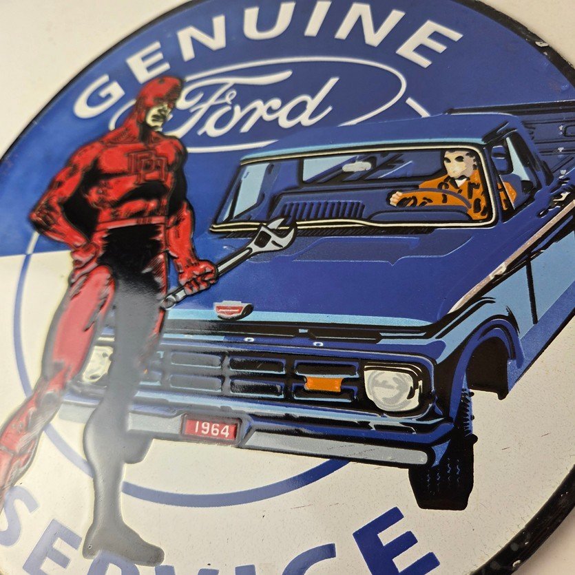 Vintage Ford Sign - Marvel Comic Dare Devil Auto Truck Porcelain Gas Pump Sign - Image 4