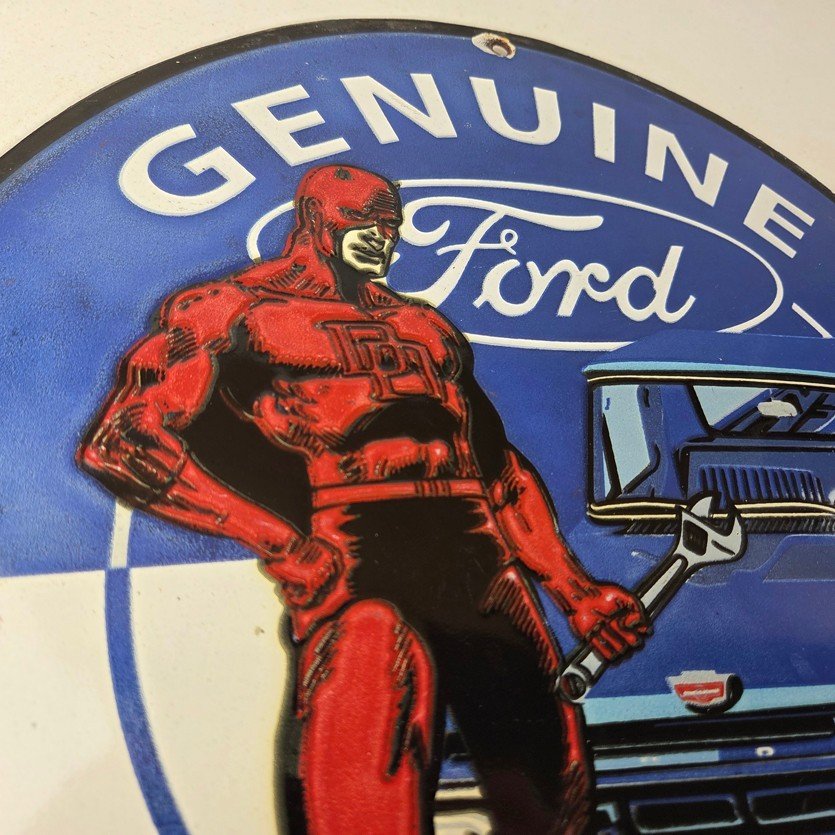 Vintage Ford Sign - Marvel Comic Dare Devil Auto Truck Porcelain Gas Pump Sign - Image 5