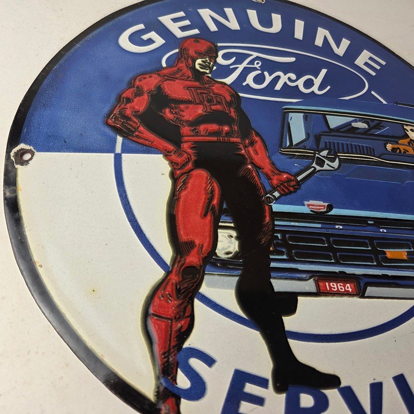 Vintage Ford Sign - Marvel Comic Dare Devil Auto Truck Porcelain Gas Pump Sign - Image 6