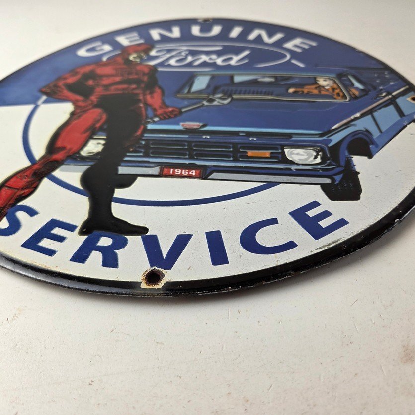 Vintage Ford Sign - Marvel Comic Dare Devil Auto Truck Porcelain Gas Pump Sign - Image 10