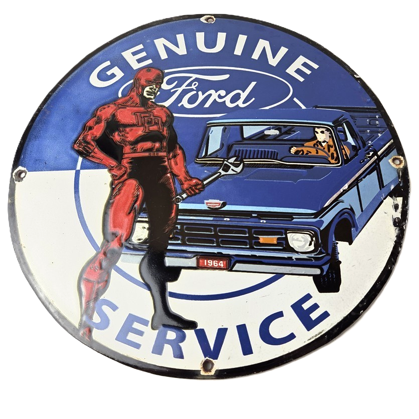 Vintage Ford Sign - Marvel Comic Dare Devil Auto Truck Porcelain Gas Pump Sign