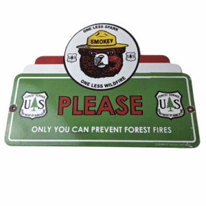 Vintage Forest Service Sign - Smokey Bear Please Prevent Gas Porcelain Sign