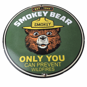 Vintage Forest Service Sign - Smokey the Bear Porcelain Gas Pump Sign