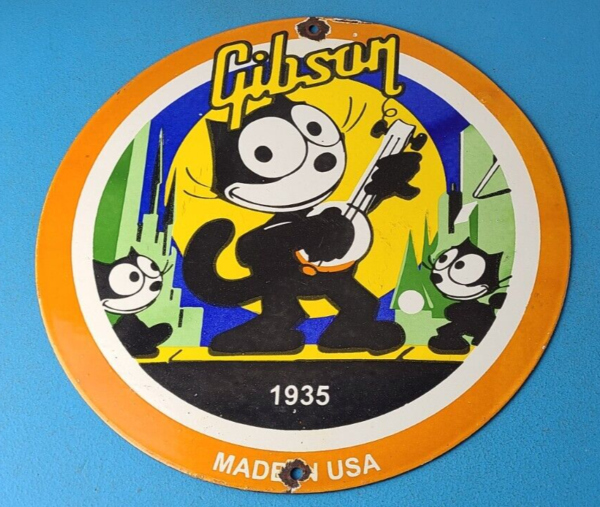 Vintage Gibson Guitars Acoustic Electric Bass Porcelain Gas Station Felix Sign 305726912085