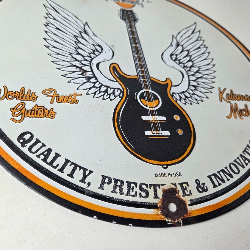Vintage Gibson Guitars - Acoustic Electric Bass Store Porcelain Gas Station Sign - Image 11