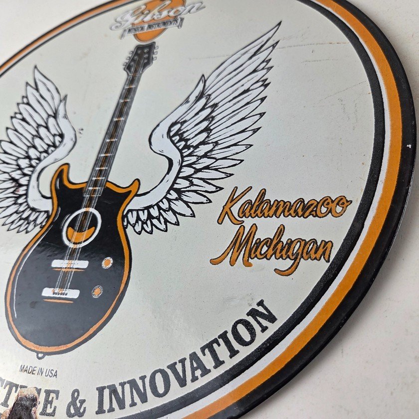 Vintage Gibson Guitars - Acoustic Electric Bass Store Porcelain Gas Station Sign - Image 13