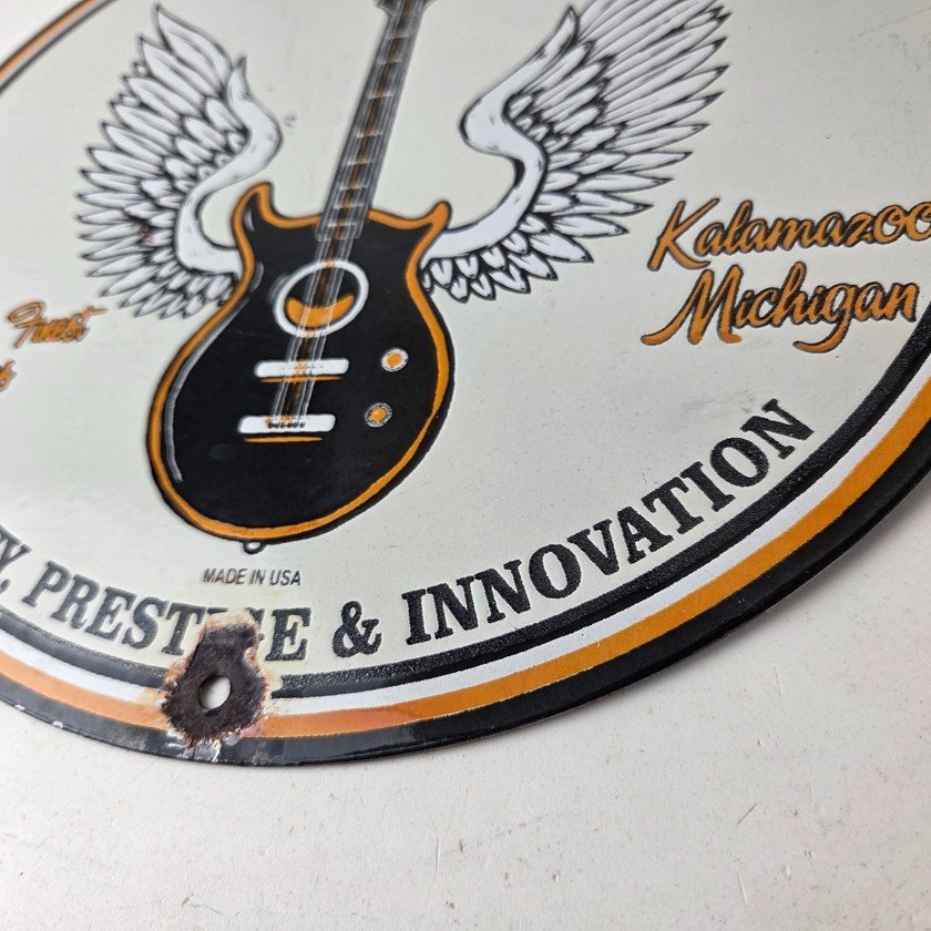 Vintage Gibson Guitars - Acoustic Electric Bass Store Porcelain Gas Station Sign - Image 14