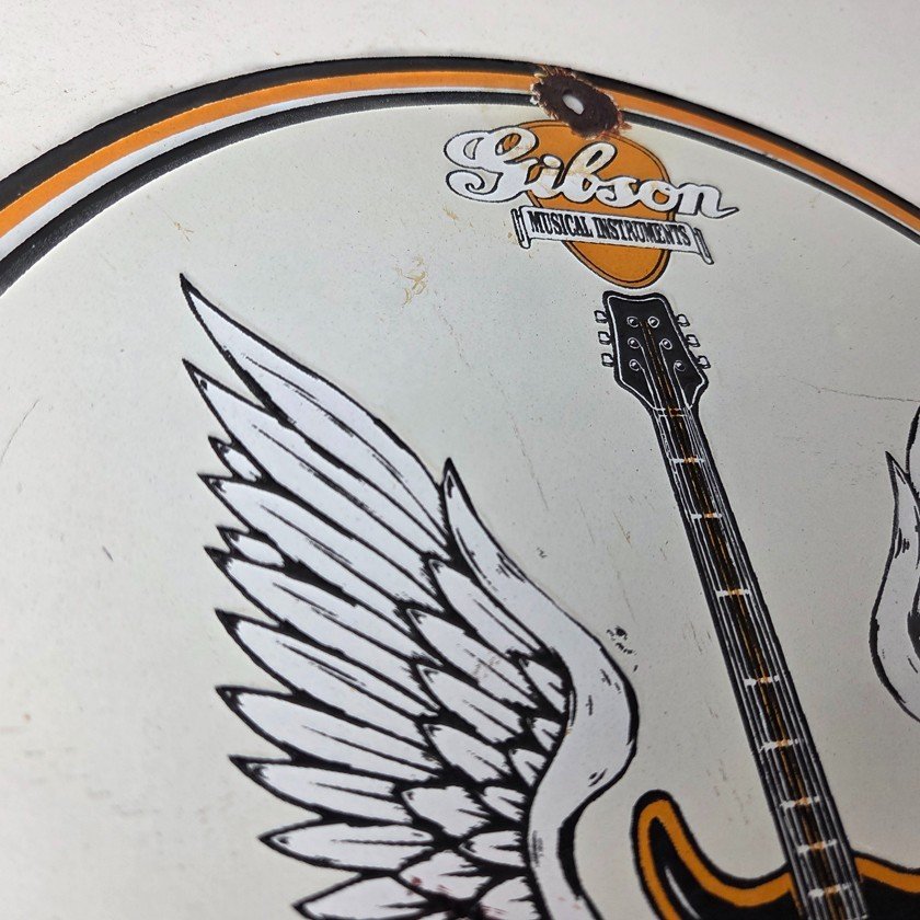 Vintage Gibson Guitars - Acoustic Electric Bass Store Porcelain Gas Station Sign - Image 5