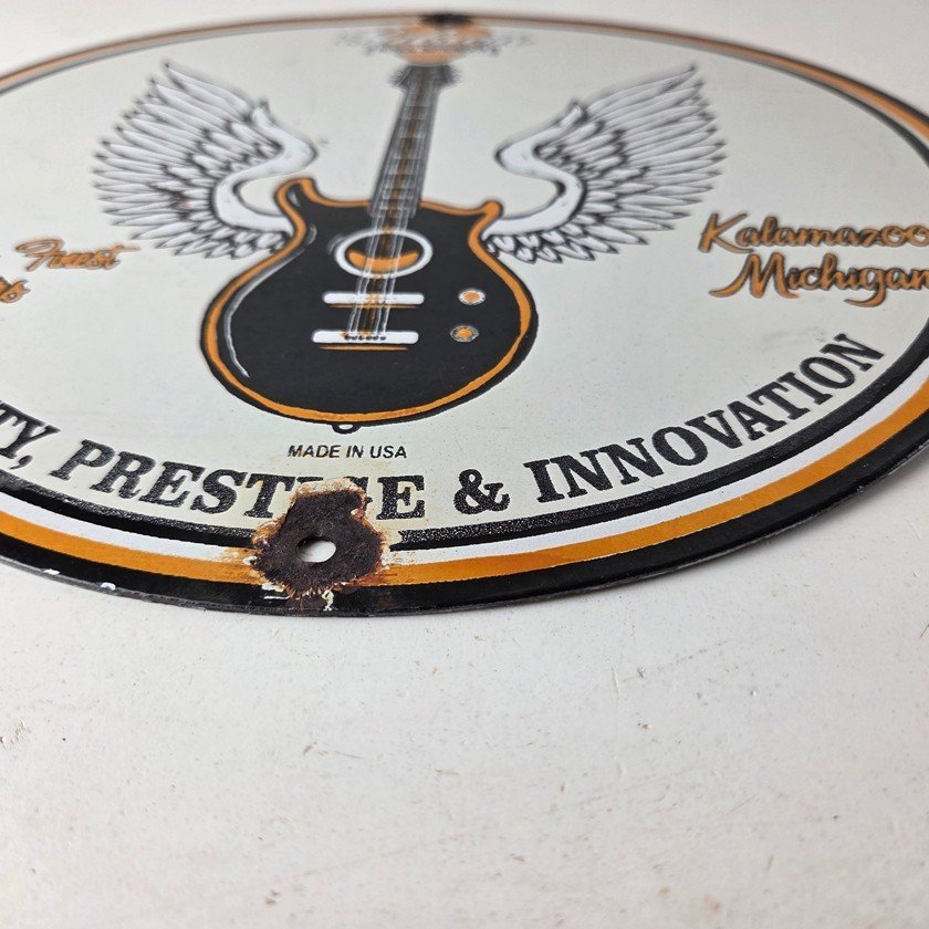 Vintage Gibson Guitars - Acoustic Electric Bass Store Porcelain Gas Station Sign - Image 10
