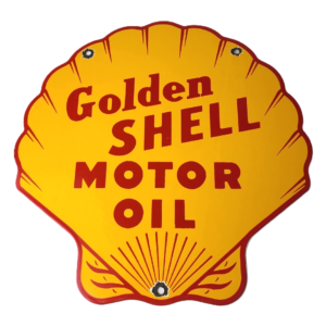 Vintage Golden Shell Motor Oil Sign - Clam Shell Porcelain Gas Pump Service Sign