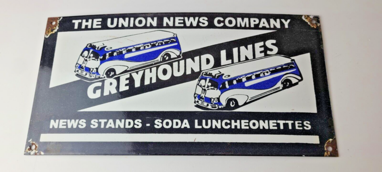 Vintage Greyhound Porcelain American Bus Line Company News Gas Pump Plate Sign 306059917905