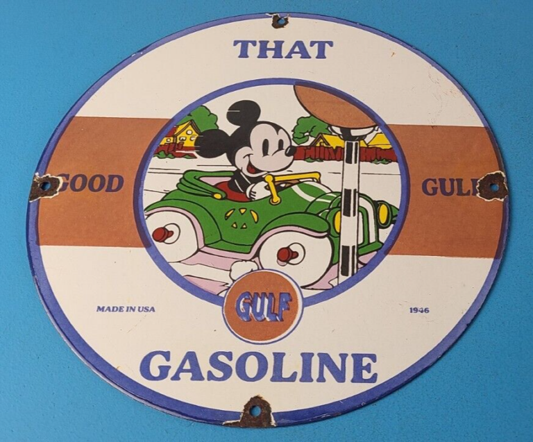 Vintage Gulf Gasoline Sign Racing Division Gas Pump Station Porcelain Sign 306105175765