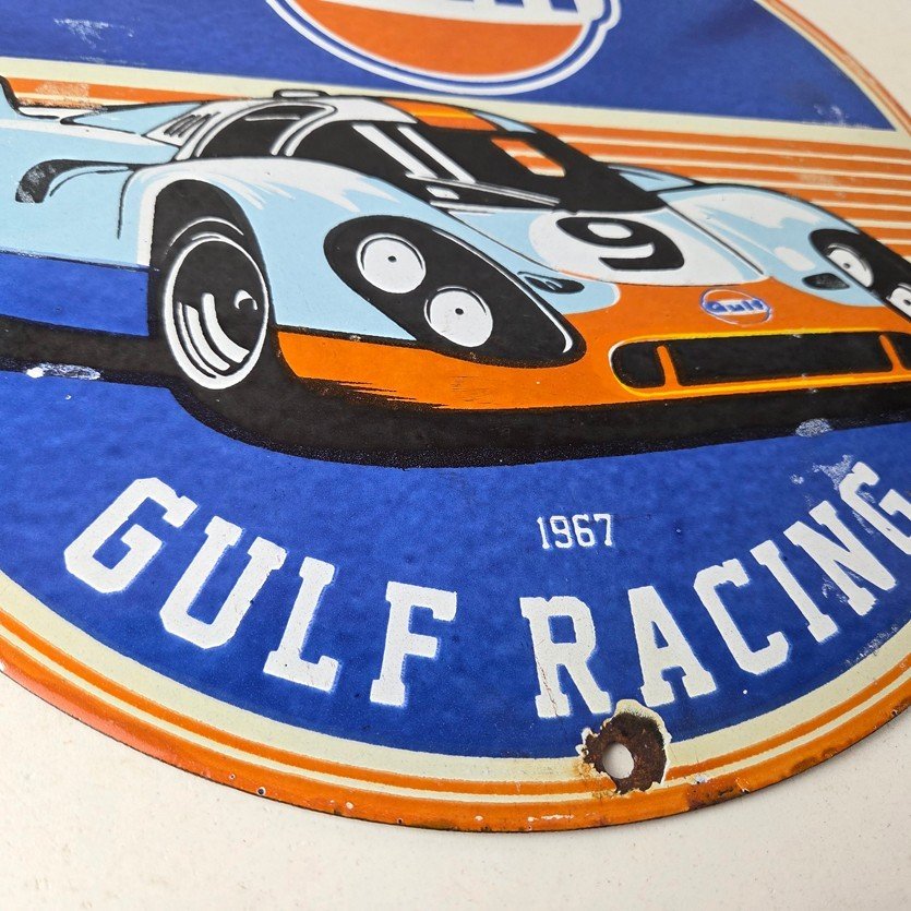 Vintage Gulf Racing Sign - Service Station Gas & Motor Oil Pump Service Sign - Image 11