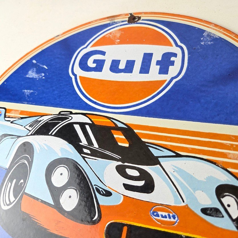 Vintage Gulf Racing Sign - Service Station Gas & Motor Oil Pump Service Sign - Image 12