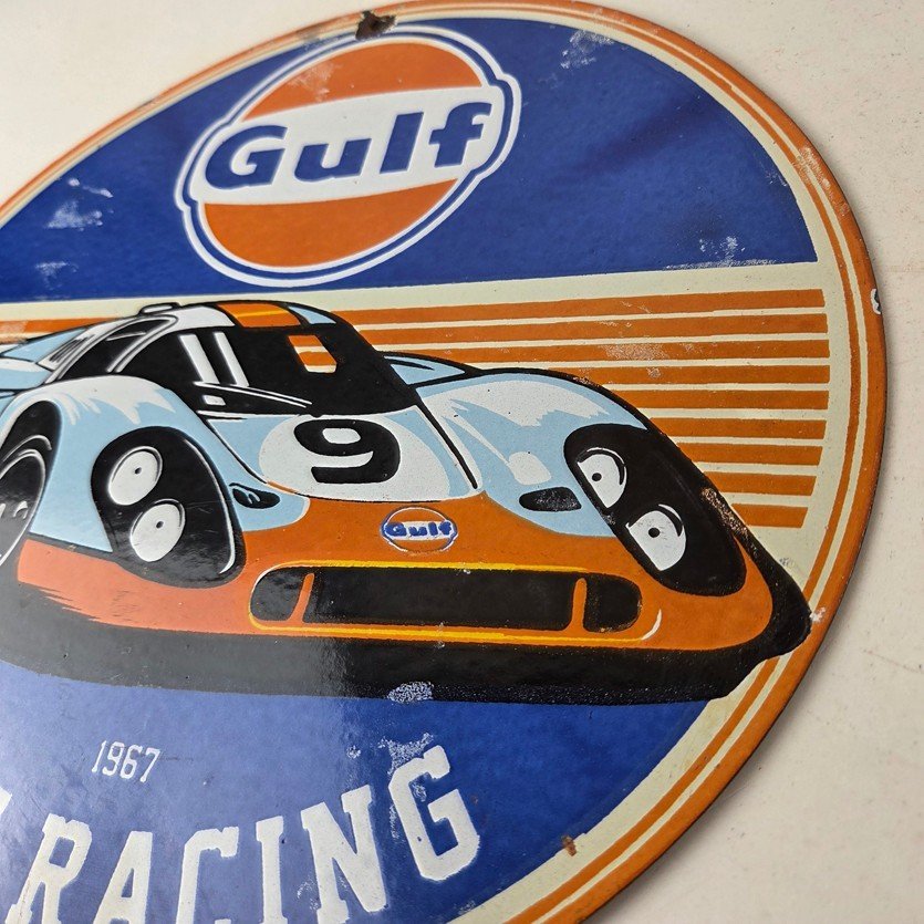 Vintage Gulf Racing Sign - Service Station Gas & Motor Oil Pump Service Sign - Image 13