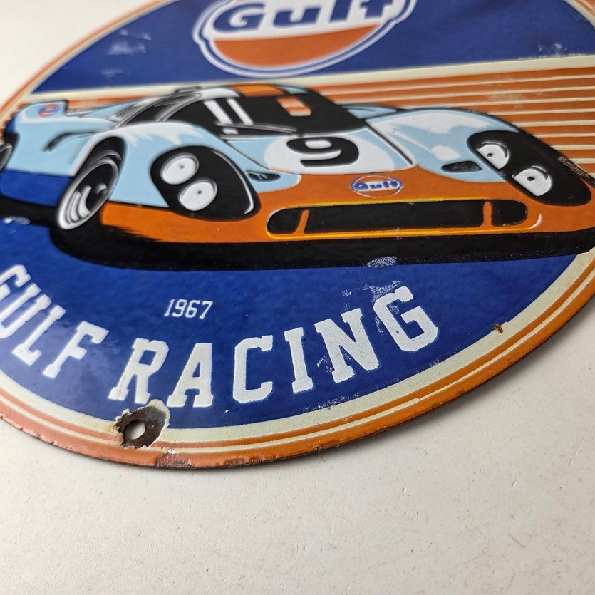 Vintage Gulf Racing Sign - Service Station Gas & Motor Oil Pump Service Sign - Image 14