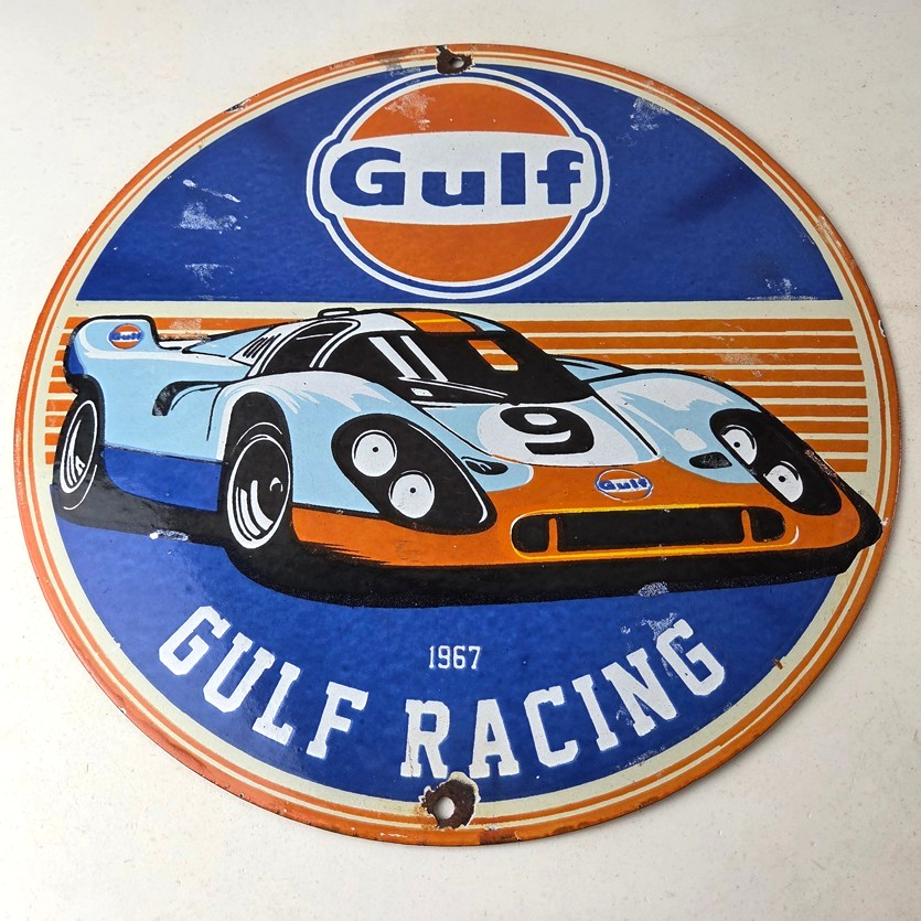 Vintage Gulf Racing Sign - Service Station Gas & Motor Oil Pump Service Sign - Image 15