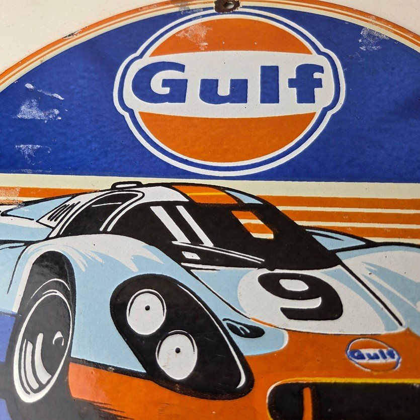 Vintage Gulf Racing Sign - Service Station Gas & Motor Oil Pump Service Sign - Image 3
