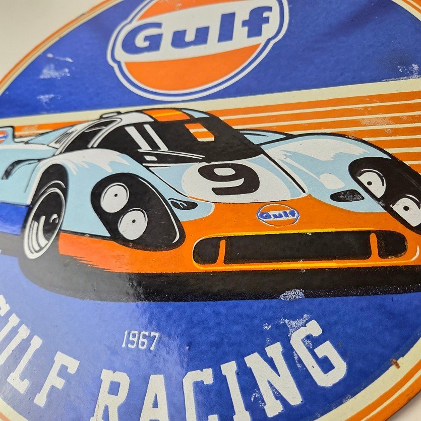 Vintage Gulf Racing Sign - Service Station Gas & Motor Oil Pump Service Sign - Image 4
