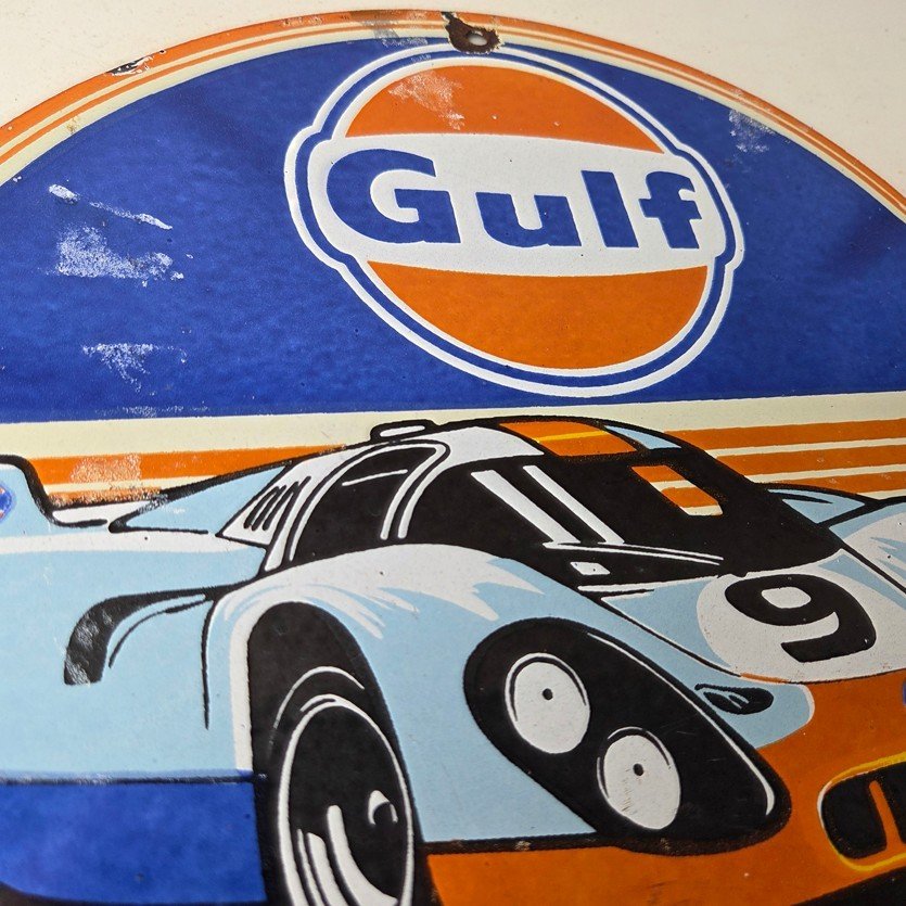 Vintage Gulf Racing Sign - Service Station Gas & Motor Oil Pump Service Sign - Image 5