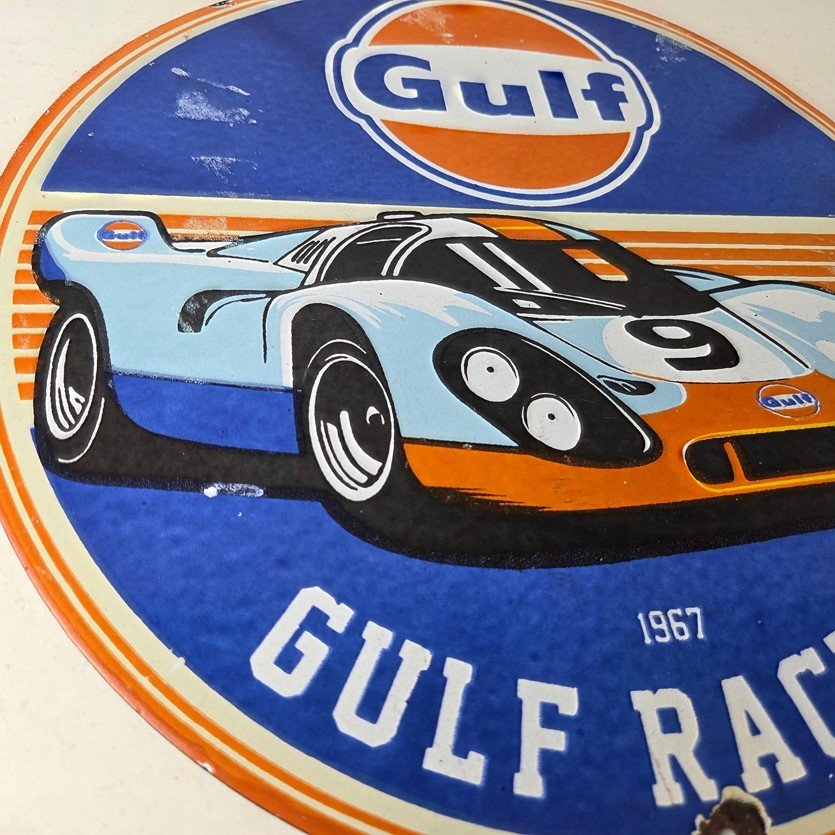Vintage Gulf Racing Sign - Service Station Gas & Motor Oil Pump Service Sign - Image 6