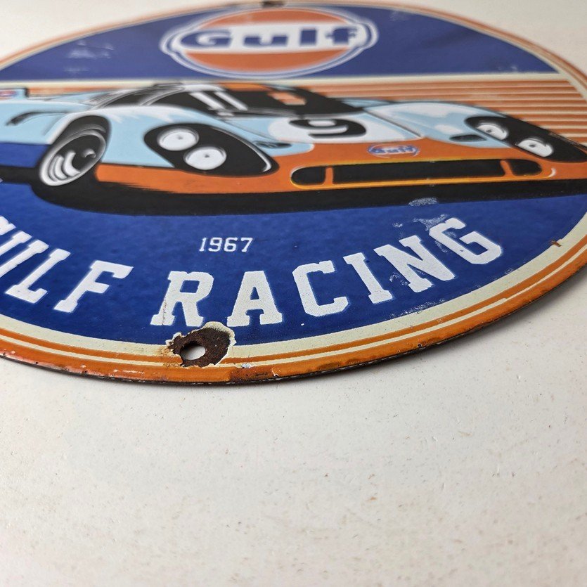 Vintage Gulf Racing Sign - Service Station Gas & Motor Oil Pump Service Sign - Image 10