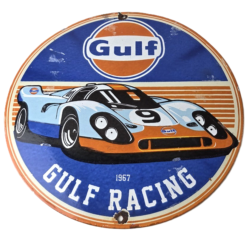 Vintage Gulf Racing Sign - Service Station Gas & Motor Oil Pump Service Sign