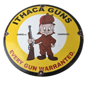 Vintage Gun Sign - Ithaca Firearm Sales Porcelain Gas Oil Pump Plate Store Sign