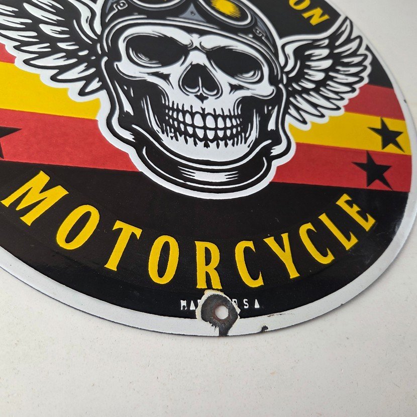 Vintage Harley-Davidson Legendary Porcelain Sign - Skull Wings Retro Pilot Sign - Image 11