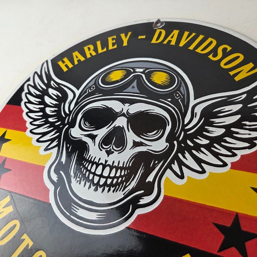 Vintage Harley-Davidson Legendary Porcelain Sign - Skull Wings Retro Pilot Sign - Image 12