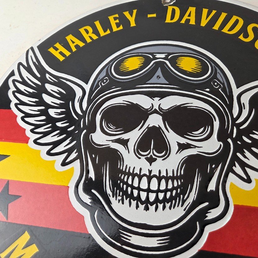 Vintage Harley-Davidson Legendary Porcelain Sign - Skull Wings Retro Pilot Sign - Image 3