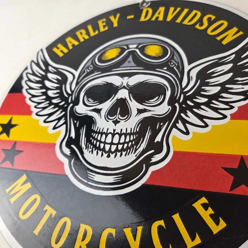 Vintage Harley-Davidson Legendary Porcelain Sign - Skull Wings Retro Pilot Sign - Image 4