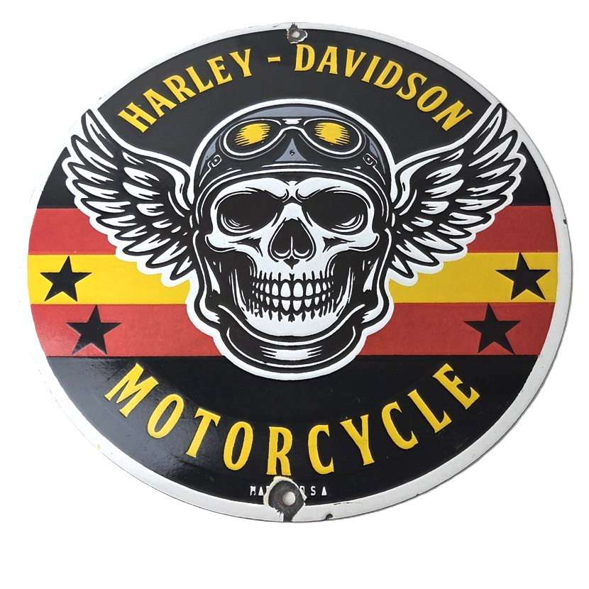 Vintage Harley-Davidson Legendary Porcelain Sign - Skull Wings Retro Pilot Sign