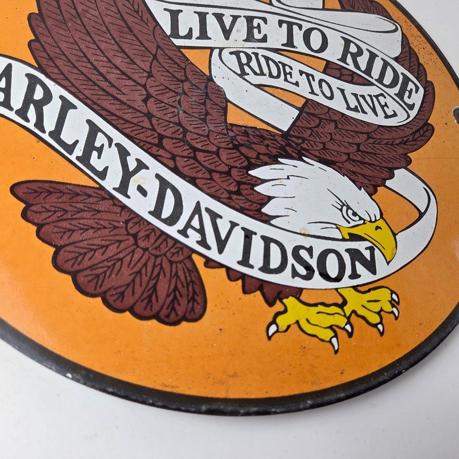 Vintage Harley Davidson Motorcycle Sign - Ride to Live Gas Pump Porcelain Sign - Image 11