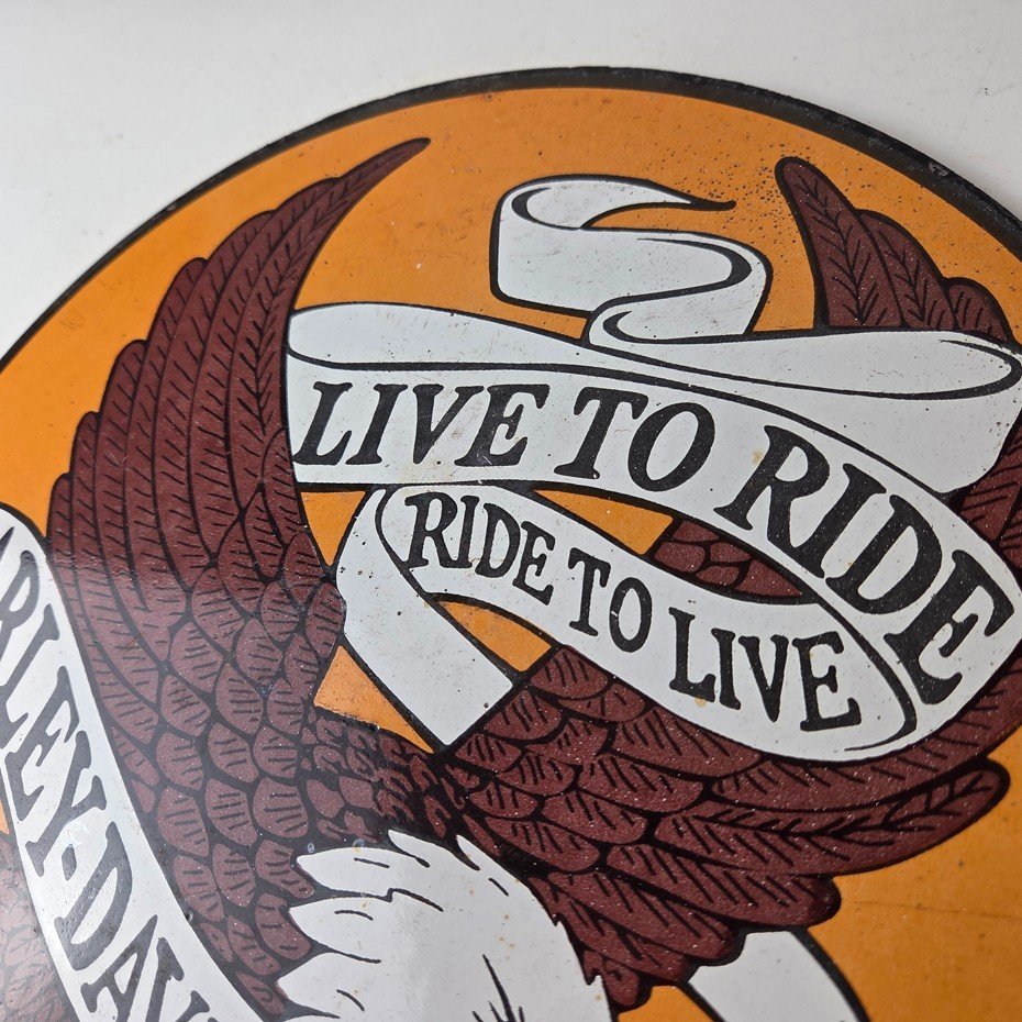 Vintage Harley Davidson Motorcycle Sign - Ride to Live Gas Pump Porcelain Sign - Image 12
