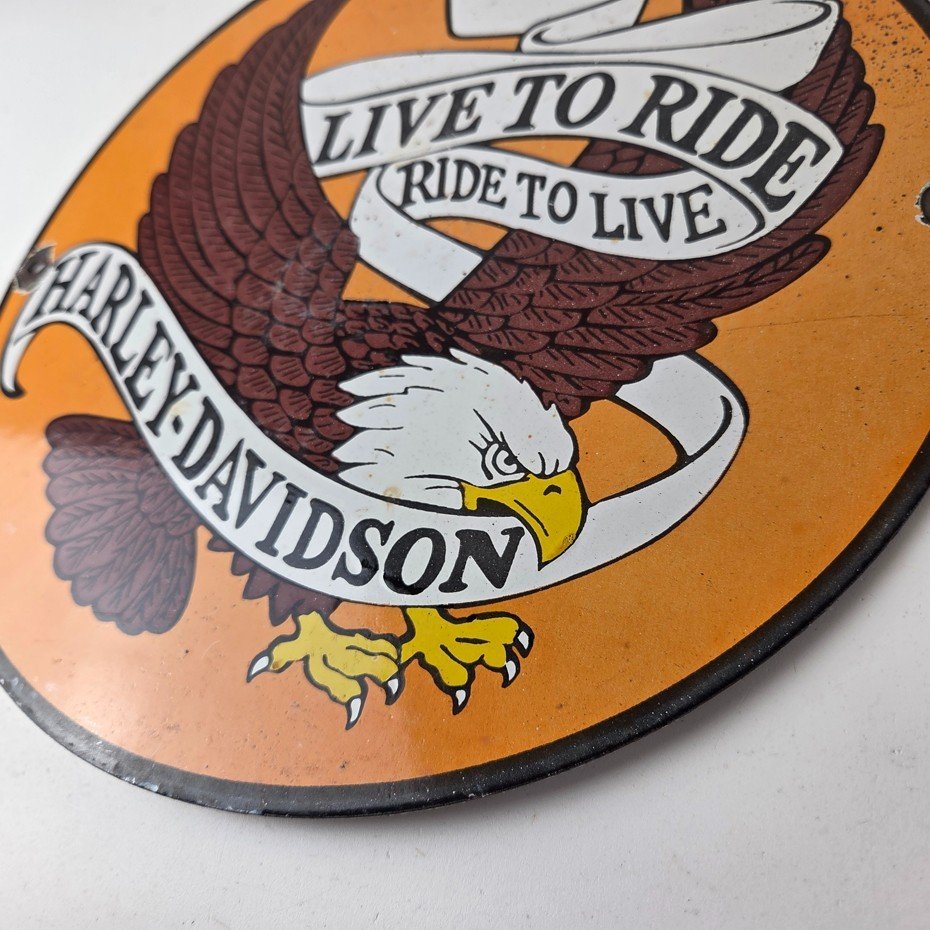 Vintage Harley Davidson Motorcycle Sign - Ride to Live Gas Pump Porcelain Sign - Image 14