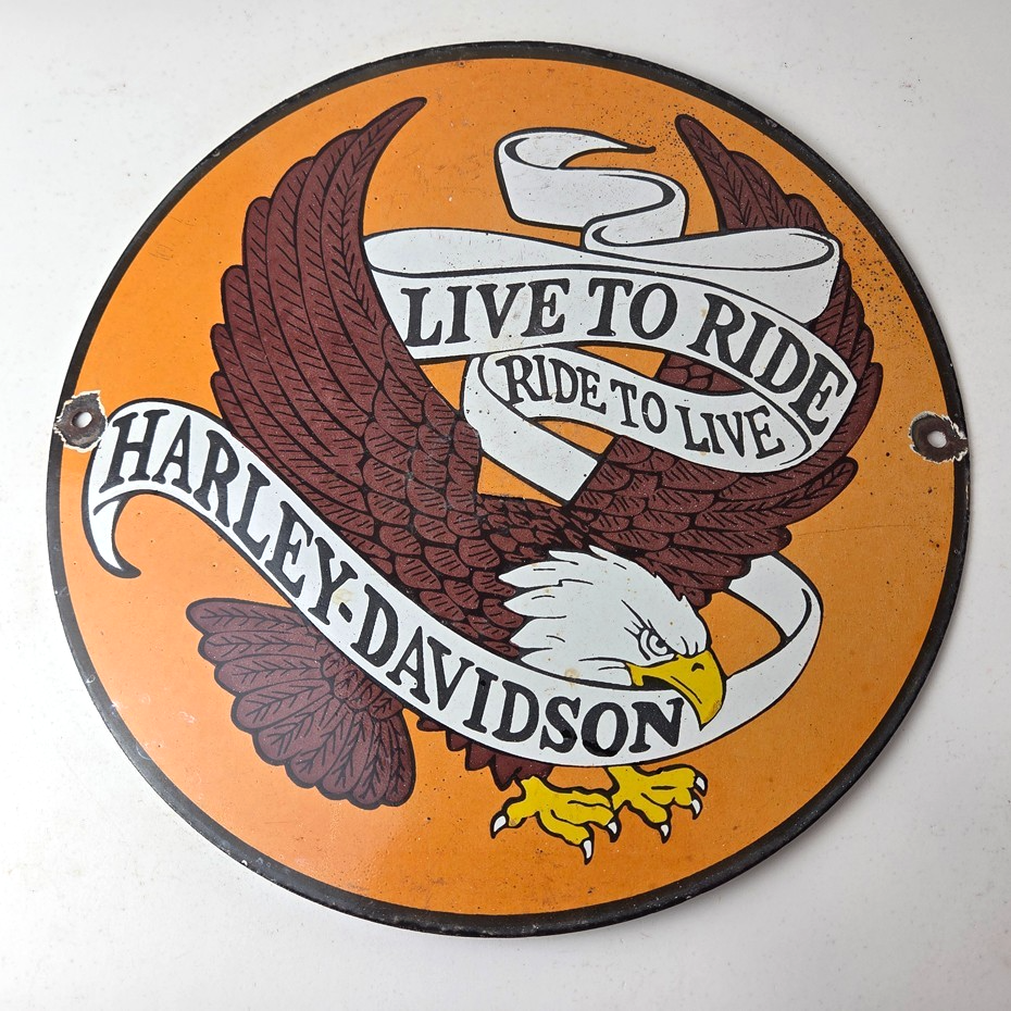 Vintage Harley Davidson Motorcycle Sign - Ride to Live Gas Pump Porcelain Sign - Image 15